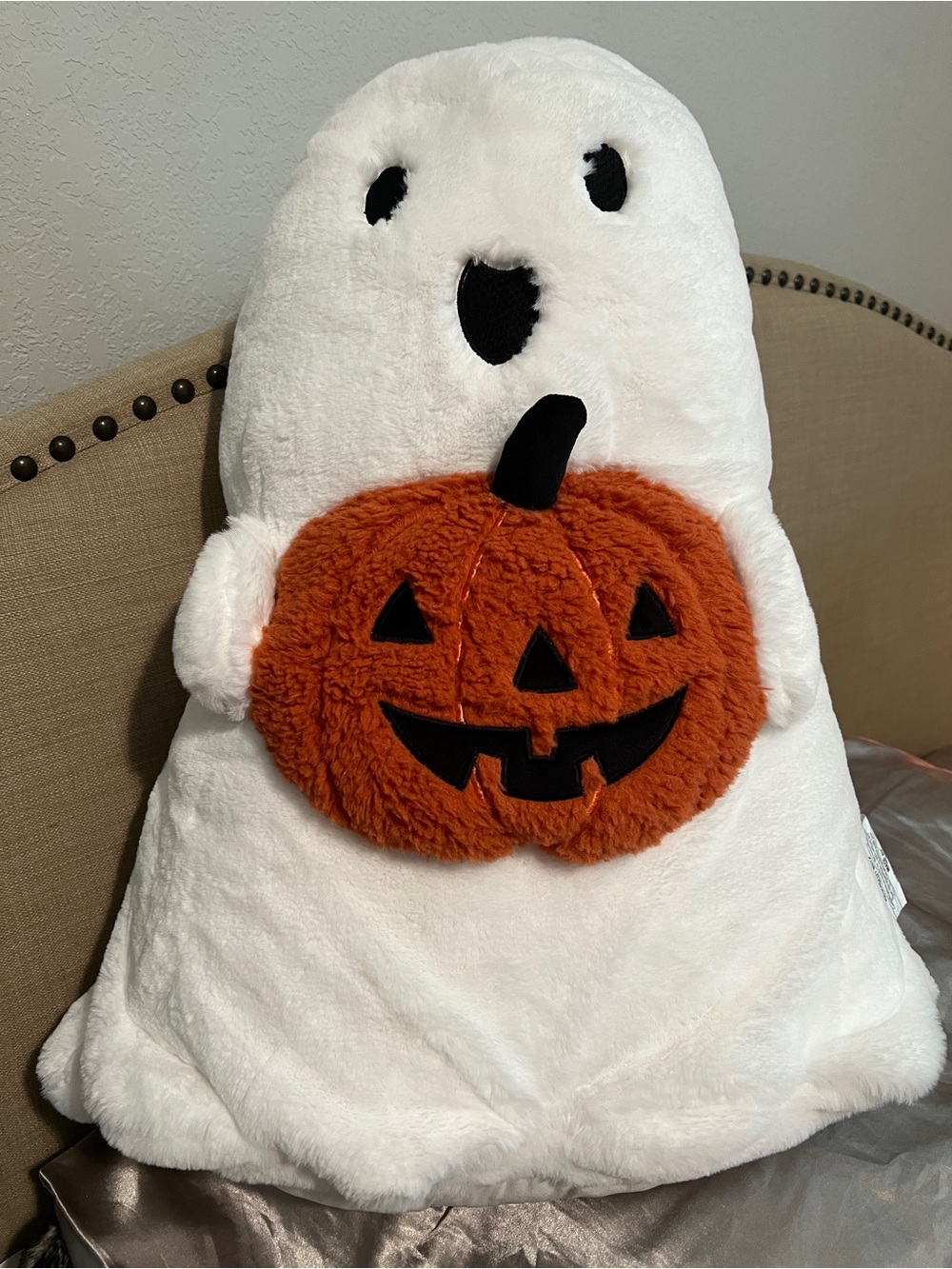 White Ghost Plush with Orange Pumpkin big plush pillow
